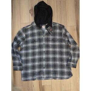 Levi's Mens Hooded Classic Worker Shirt Relaxed Size 2XL Black And White Flannel